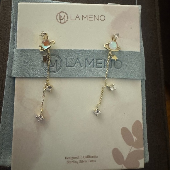 La Meno Gold and Silver Planet Drop Earrings - Picture 1 of 4